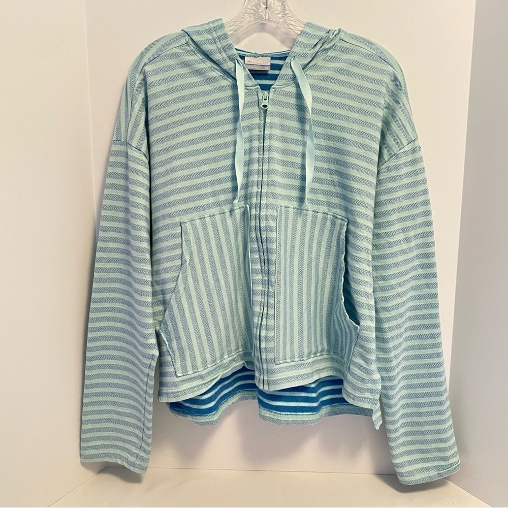 Columbia Sportswear Womens Melody Spring Full Zip Blue Stripe Hooded Jacket XL